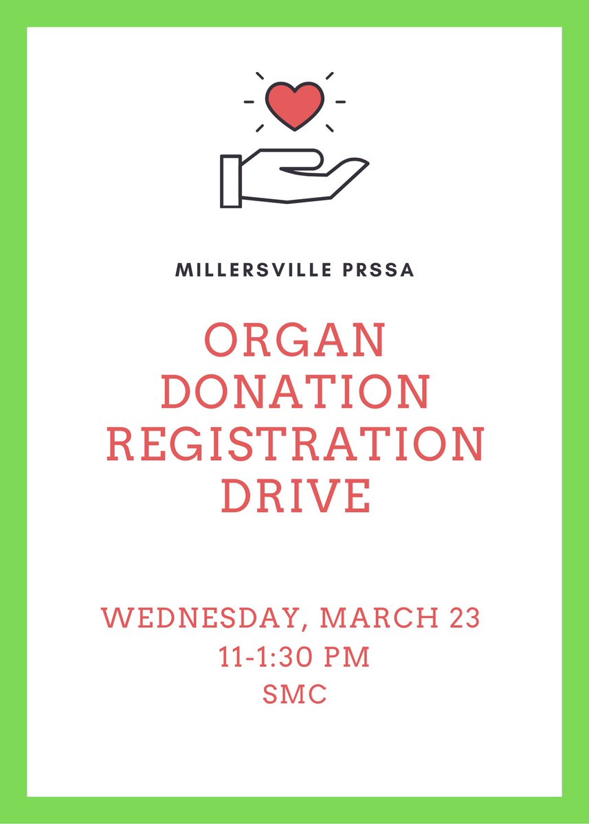 New date! The Organ Donation Registration Drive is now next Wednesday on the 23rd!