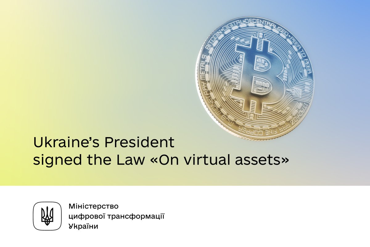 Мінцифра (@mintsyfra) on Twitter photo Ukraine has legalized the crypto sector — <a href="/ZelenskyyUa/">Volodymyr Zelenskyy / Володимир Зеленський</a> signed a law. From now on foreign and Ukrainian cryptocurrencies exchanges will operate legally and banks will open accounts for crypto companies. It is an important step towards the development of the VA market in Ukraine. Ukraine has legalized the crypto sector — <a href="/ZelenskyyUa/">Volodymyr Zelenskyy / Володимир Зеленський</a> signed a law. From now on foreign and Ukrainian cryptocurrencies exchanges will operate legally and banks will open accounts for crypto companies. It is an important step towards the development of the VA market in Ukraine.