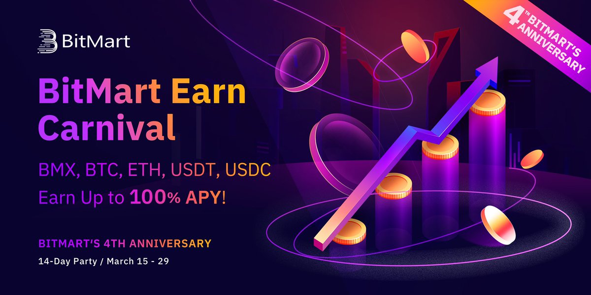BitMartExchange's tweet photo. 🚨Yes, we said it!!! 

🎟It’s the carnival of earning, up to 100% APY in 7 days! 📈

🥳Join the party now or forever miss the opportunity !

👉🏻See details: https://t.co/lzomhnF7Om

#BitMart #BitMart4years #BitMart4You #cryptocurrency #cryptotrading #crypto https://t.co/aBzVnAE0qw