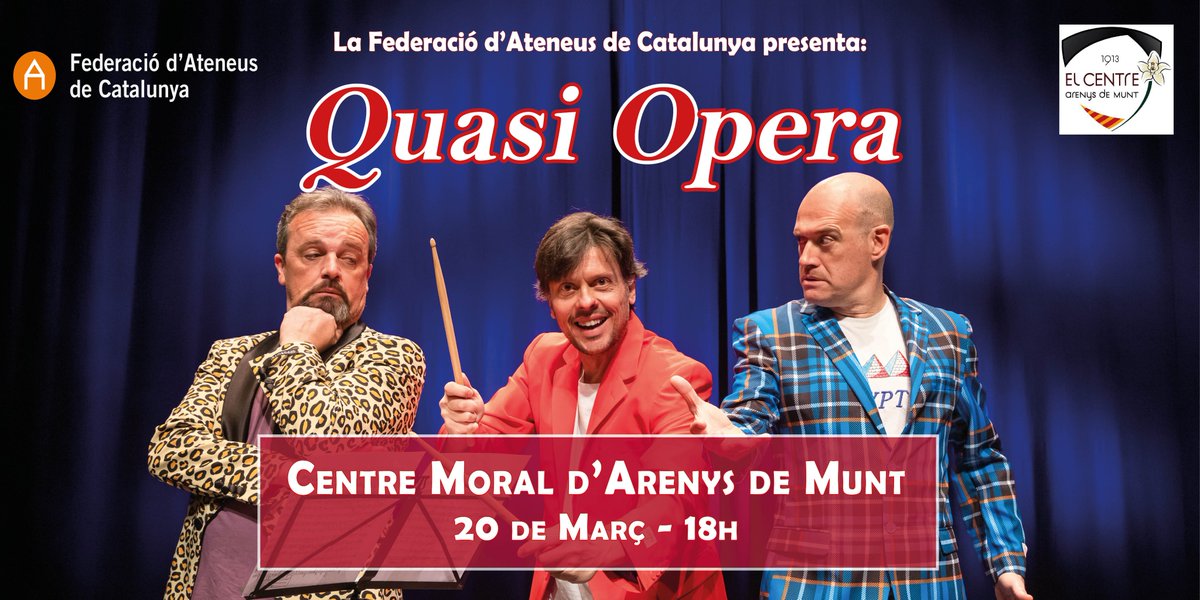 Opera i comèdia, una combinació excel·lent, no creieu?
Diumenge 20 a les 18h tens una cita al Centre d'Arenys de Munt amb "Quasi Opera", l'espectacle estrella dels "il·luminati".  

Entrades disponibles a:
entrapolis.com/entradas/teatr…
