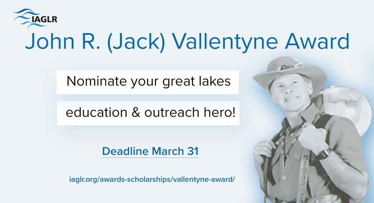 IAGLR's tweet photo. Nominate your #GreatLakes #largelakes education and outreach hero for the IAGLR Vallentyne Award. Due March 31. Pls share! #scicomm #outreachmatters https://t.co/rvHmDxy334 https://t.co/9PZS43oPcy