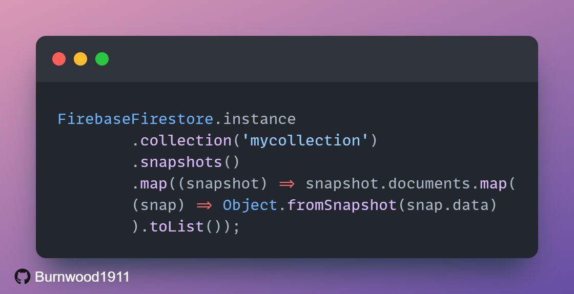 Burnw00d's tweet photo. Mapping firebase documents to dart objects https://t.co/CHdOlEyPKa