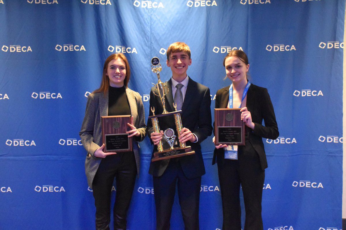 Congrats to our award winners at DECA State - Lauren, Dylan, and Avery! Huge congrats to Dylan Meiners for placing 4th and qualifying for the National DECA conference!