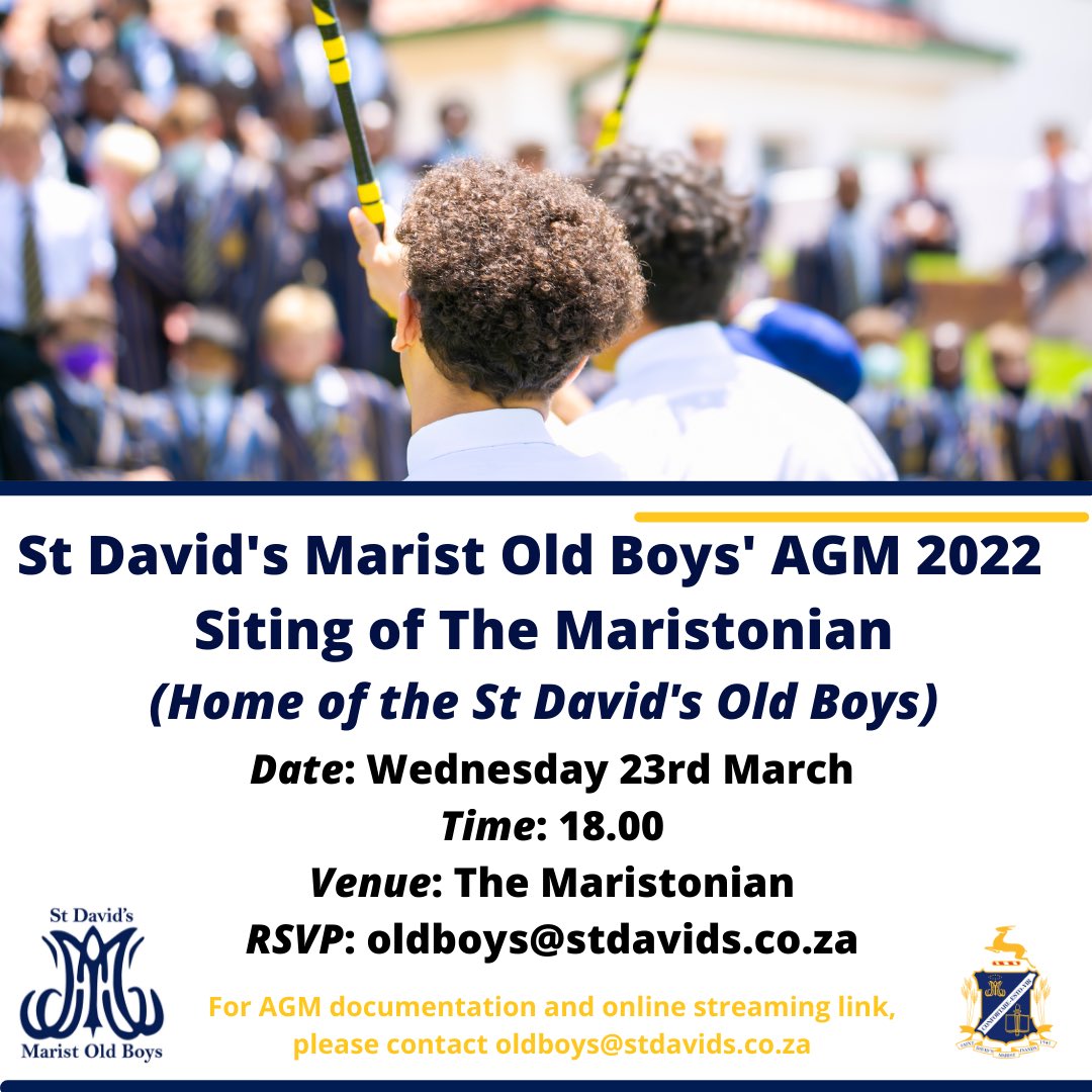 Looking forward to seeing our Old Boys at the new home for the Marist Old Boys as we host our 2022 St David’s Old Boys AGM. RSVP oldboys@stdavids.co.za to attend on campus or online.