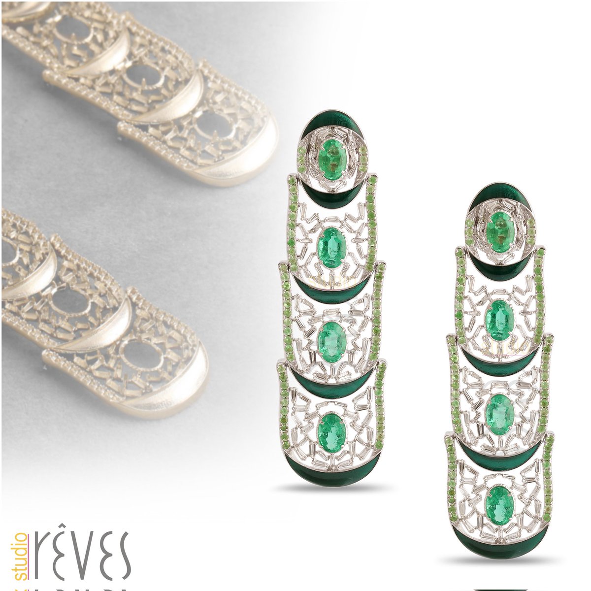 StudioReves's tweet photo. Studio Rêves Diamond Studded with Emeralds Dangling Earrings. 

#grand #studioreves #infintiteinspiration #diamond #natural  #diamond #earrings  #diamonds #jewelry #jewels #manufacturing #trendyjewelry #jewelrylovers #jewelrylover #jewel #jewelrydesigner #fashionblogger https://t.co/rYkRLQUqaC