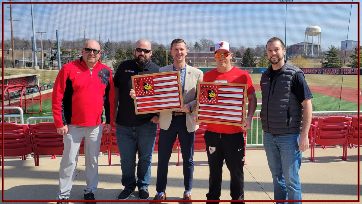PaulDavisCTIL's tweet photo. Best of luck to @RedbirdBaseball this season! Happy to present Manager @Steve_Holm20 and Assistant AD @Johnson_Sean with a pair of ISU themed @BJDBatFlags yesterday at Duffy Bass Field! 

Go Redbirds! ⚾️🇺🇸

#PaulDavisRestoration #BacktheBirds #CommunityPartner #GoRedbirds https://t.co/JmXw0IyQzR