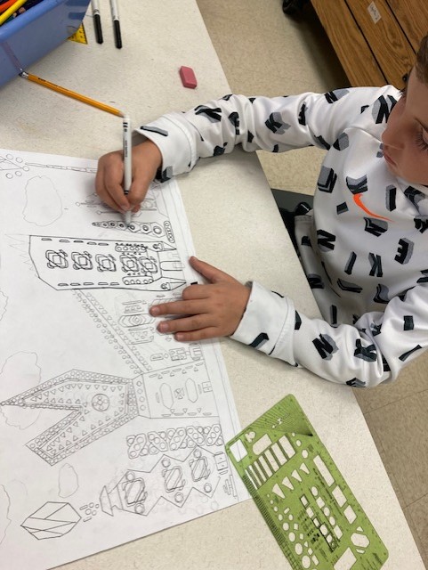 Grade 4 students are creating some dynamic architecture, and building some spectacular cities using stencils. With this lesson, the anxiety to be able to draw well is replaced by a limitless potential for creative choices. @SeldensLanding #arteducation
