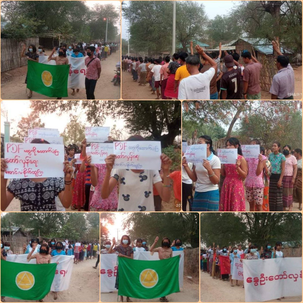 From the Myaing Northern Strike in Magway Division, these are scenes of a calm &amp; passionate anti-authoritarian evening strike by pro-democracy people. #2022Mar16Coup #US_SanctionMOGE  #WhatsHappeningInMyanmar