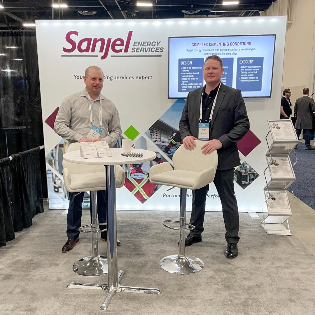 SanjelEnergy's tweet photo. Sanjel Energy is at the @SPEtweets Canadian Energy Tech ology Conference and Exhibition today and tomorrow! Come say to our team at booth 33. We’re excited to chat about our innovative and customized #cementing solutions available in the #WCSB. #oilandgas https://t.co/jQUPRjX6HM