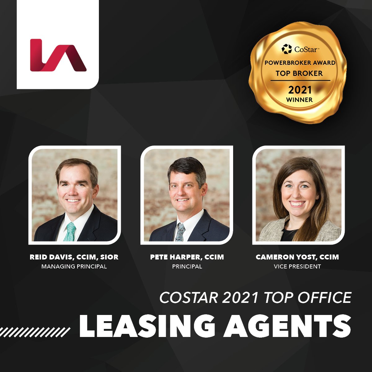 LeeCharleston's tweet photo. For the 10th STRAIGHT YEAR, Lee &amp; Associates has been recognized as one of the top leasing firms in the Charleston market. And for 2021, Reid Davis, Pete Harper, and Cameron Yost stood out as the region's top office leasing brokers.

#LeeCharleston #CoStar #2021PowerBroker https://t.co/GVoTr1wer3