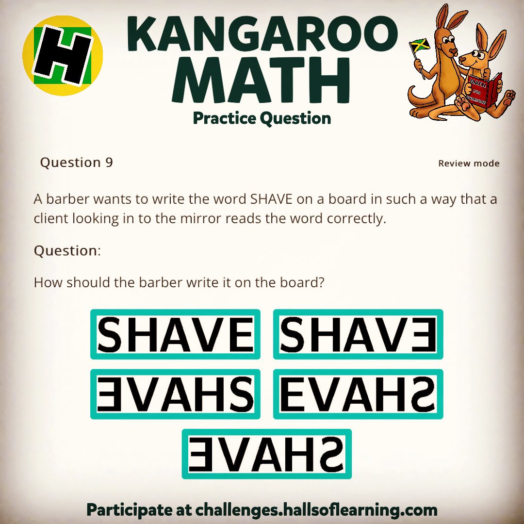 hallsoflearning's tweet photo. Can you Maths this out?
▫️
More practice at https://t.co/QnsjcBHjIQ
▫️
Join the Kangaroo Math Challenge, March 17-31, 2022
▫️
Participation is FREE for all students in Grades 1-13 courtesy of Musson Foundation.
▫️
#problemsolving #mathematics #mathematicalthinking #kangaroomath https://t.co/T4F516nXR7