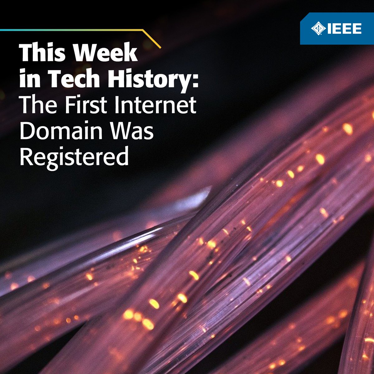 IEEEorg's tweet photo. #DYK the first internet domain was registered this week in #TechHistory on March 15, 1985? A Massachusetts computer company became the first to register on the Internet's Domain Name System. Less than a year later, public registration became possible in February 1986. https://t.co/STNiFPX6R4