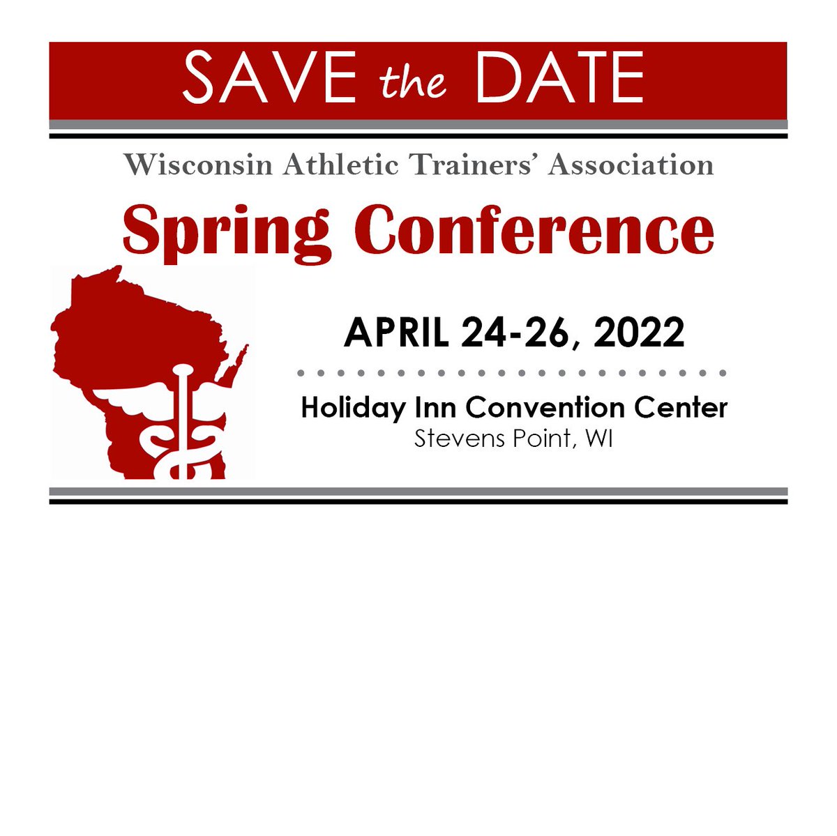 WATA_inc's tweet photo. 47th Annual Business Meeting and Symposium in Stevens Point, WI is coming up!

A block of rooms has been reserved at the Holiday Inn Convention Center. When calling mention the WI Athletic Trainers Association to receive the conference room rate. 

Room Rate expires March 25th 22 https://t.co/cQLCDLnMIq