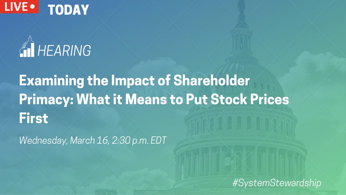 universal_owner's tweet photo. Our CEO @Rick__Alexander testifies TODAY at 2:30pm EDT along w/ @lenorepalladino, @JudySamuelson & @joshrauh before @JECDems & @JECRepublicans at hearing on #ShareholderPrimacy. Watch live: https://t.co/K0ce2YEhEk #SystemStewardship #FiduciaryDuty #UniversalOwnership #BeyondMPT https://t.co/UjkCZwqi5M