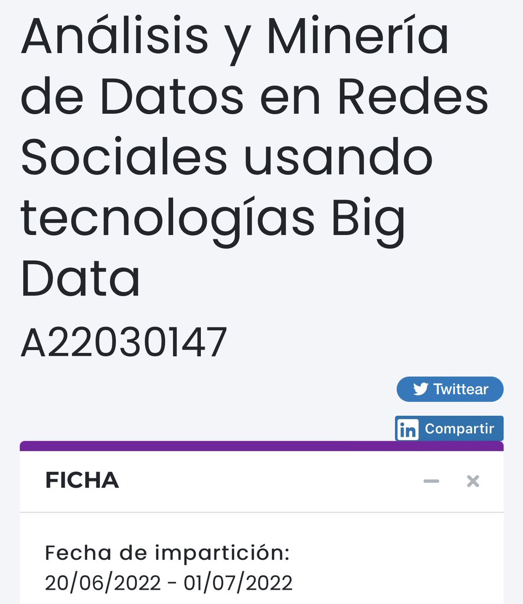 Curso #CAPACITA de la <a href="/fg_ull/">FundaciónGeneral ULL</a>:
“Análisis y Minería de Datos en #RedesSociales usando tecnologías #BigData”
sede.fg.ull.es/es/curso/detal…
impartido por <a href="/adCalzadilla/">Adrián Calzadilla</a> y <a href="/_k2v3n_/">Kevin</a> 
&gt; <a href="/CatedraBOB/">Cátedra Cajasiete Big Data, Open Data y Blockchain</a> #DataMining