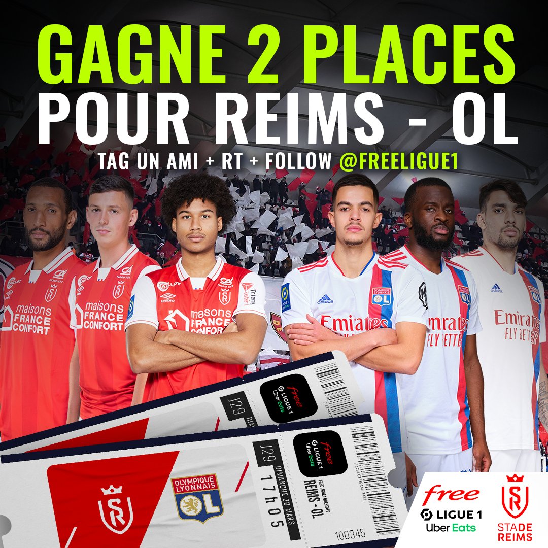 FreeFoot's tweet image. [#JeuConcours 🎁] Tu ne sais pas quoi faire de ton dimanche ? Viens au stade Auguste-Delaune supporter le @StadeDeReims face à l'@OL ! On fait gagner 2 places 😍

Pour participer :
👉 RT + Follow @FreeLigue1 
👉 Tag un(e) ami(e)

#SDROL #SDR #Reims