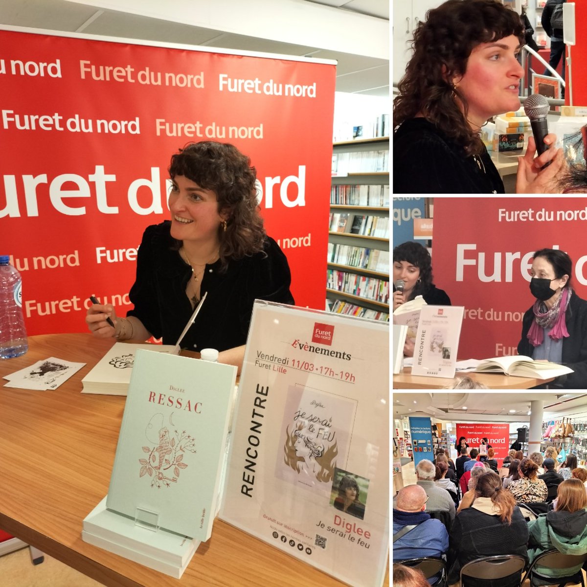 furetdunord's tweet photo. A l'occasion du @P_D_Poetes et pas loin du #8mars nous avons accueilli #Diglee pour évoquer sa formidable #anthologie de 50 poétesses #JeSeraiLeFeu @la_brule 🎙️📚✍️😉👍 #poesie #feminisme 
Dispo ici 👉 https://t.co/LVM1PsQdj8 et dans nos librairies. https://t.co/MMSbDYE53p