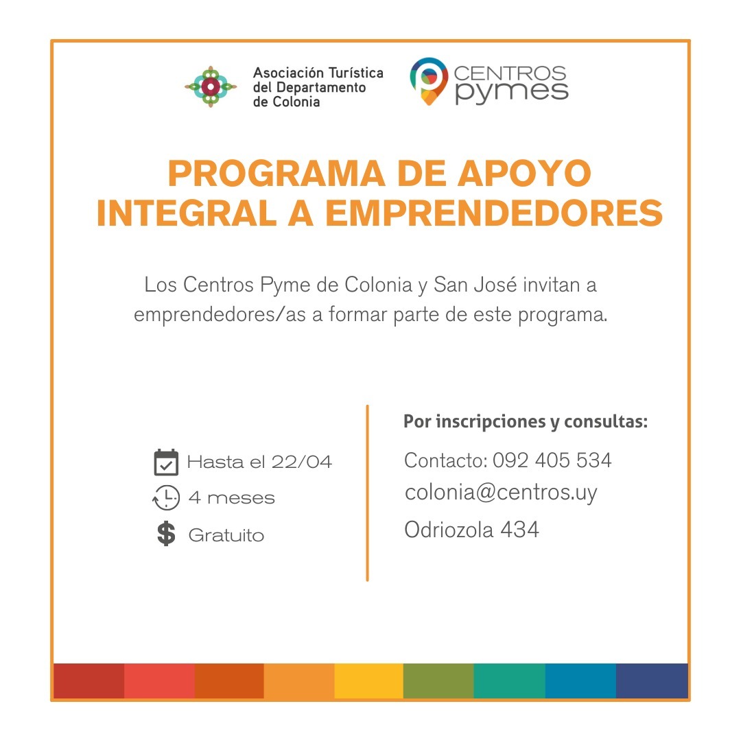 ColoniaTur's tweet photo. Se convoca a emprendedores en diferentes fases de desarrollo.
Dirigido a personas que lleven adelante un emprendimiento de reciente creación o estén próximos a implementarlo. 

Periodo de inscripción: 14/3 hasta 22/4
Link de inscripción en Colonia: https://t.co/40jYV0PXU0 https://t.co/CXWSd9b190