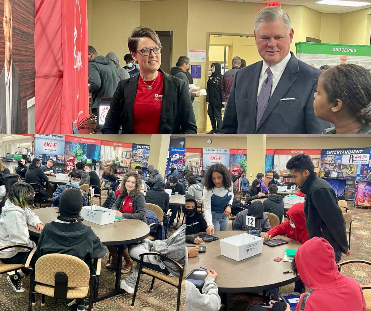 BankofOklahoma's tweet photo. OKC Market President Greg Wheeler had the opportunity to see Junior Achievement's Program Manager Kellen Mack in action, meet students from NW Classen HS and see our employees putting their expertise to work at the @JAOklahoma Finance Park.
#LongLiveOurCommunity #LifeAtBOKF https://t.co/4PCk1PGNnq