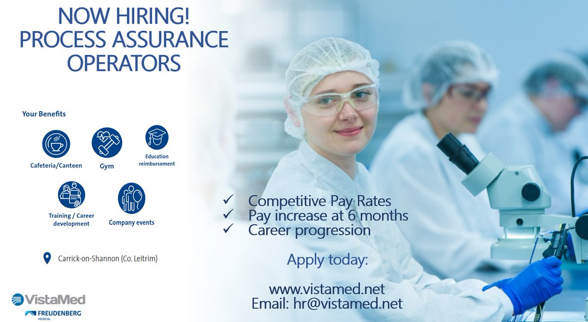 VistaMed is an exciting place to work with lots of opportunity to learn, develop, and grow your career. Come join us in making a difference to the future of healthcare. Please visit lnkd.in/dAS_uxbY to apply. 
#jobsfairy #ManufacturingJobs