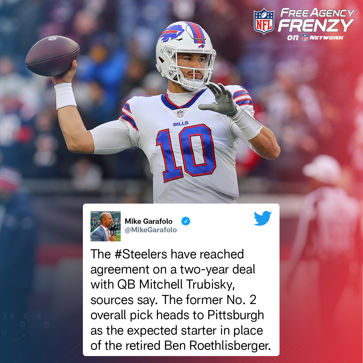NFL Network on X: 'Mitch Trubisky is heading to the Steelers. (via  @MikeGarafolo)  / X