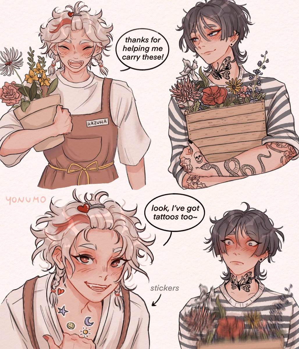 florist zuzu & tattoo artist scara AU 🌱
#kazuscara #scaramouche #kazuha 