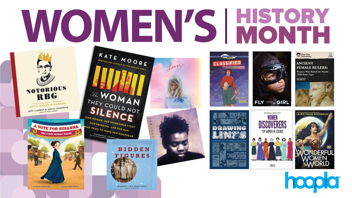 Enjoy Women's History Month with Hoopla! Explore the lives of innovative women and celebrate them. ❤️
📚Books: ow.ly/89ZE50IheUC
🎧Audiobooks: ow.ly/G3RR50IheUB
🦸Comics: ow.ly/qfN850IheUK
🎬Movies: ow.ly/iRKo50IheUA
🎶Music: ow.ly/MIu950IheUE