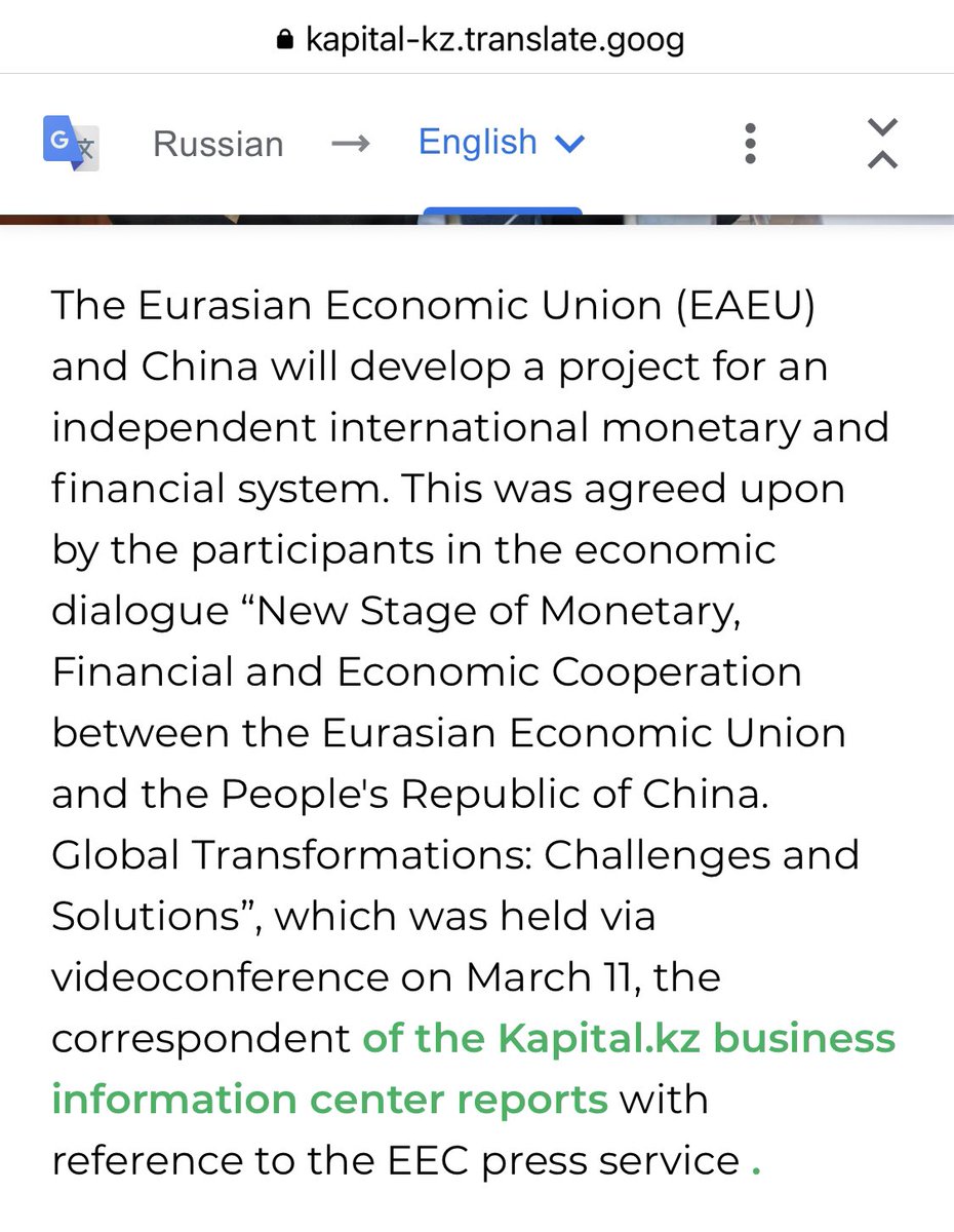 NinaByzantina's tweet image. The Eurasian Economic Union and China are said to be developing an international, independent monetary and financial system according to this Kazakhstan source. 

kapital.kz/finance/103768…