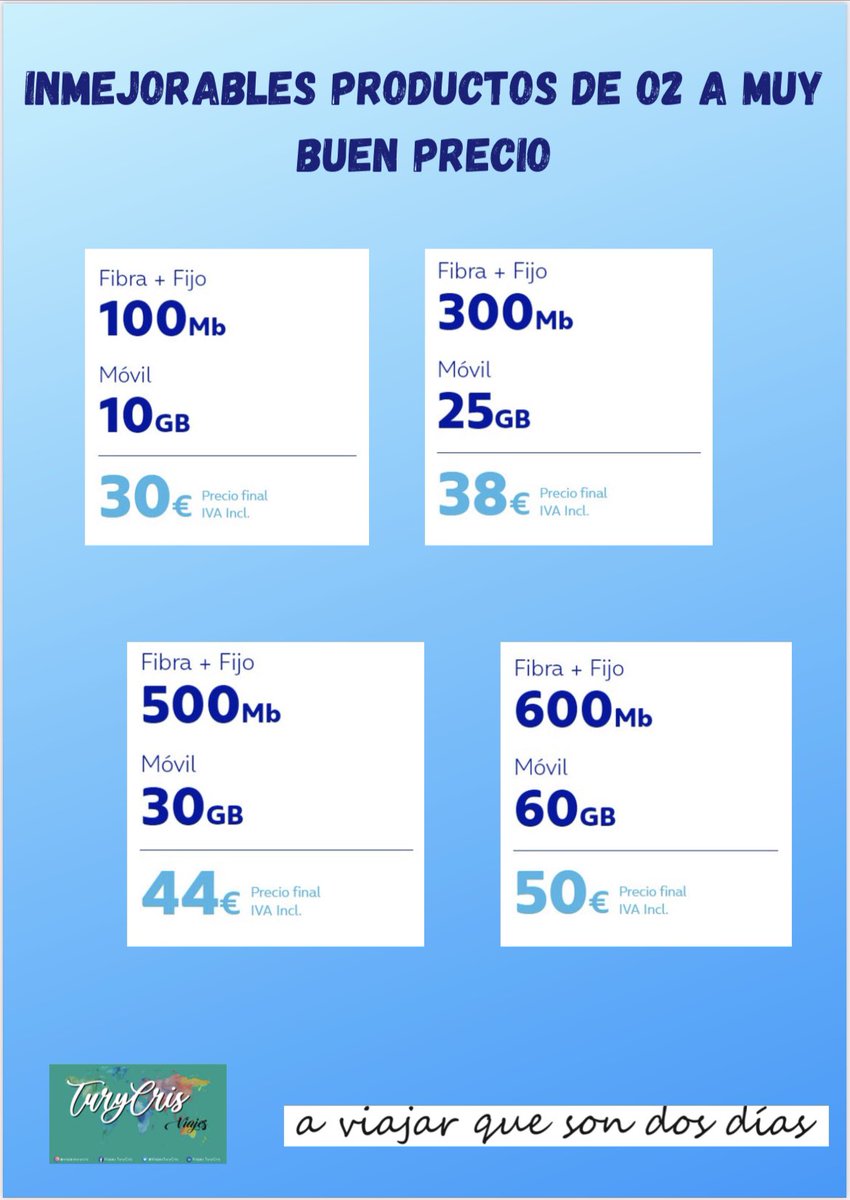 ViajesTuryCris's tweet image. 👉🏽 O2 es tu mejor opción de FIBRA + FIJO + MÓVIL 

➡️ Podéis consultar sin compromiso en el 📲628733335 o por 💻 info@viajesturycris.com
📍Avda. Mar Mediterráneo 79, Valdemoro - Madrid

#viajesturycris #aviajarquesondosdías