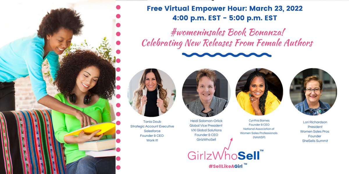 New event alert! Women are generally under-represented in the publishing world especially when it comes to writing books on #womeninsales.  Please join us to discuss and celebrate the new releases from these sales leaders. #sales Register here:  bit.ly/bookbonanzareg…