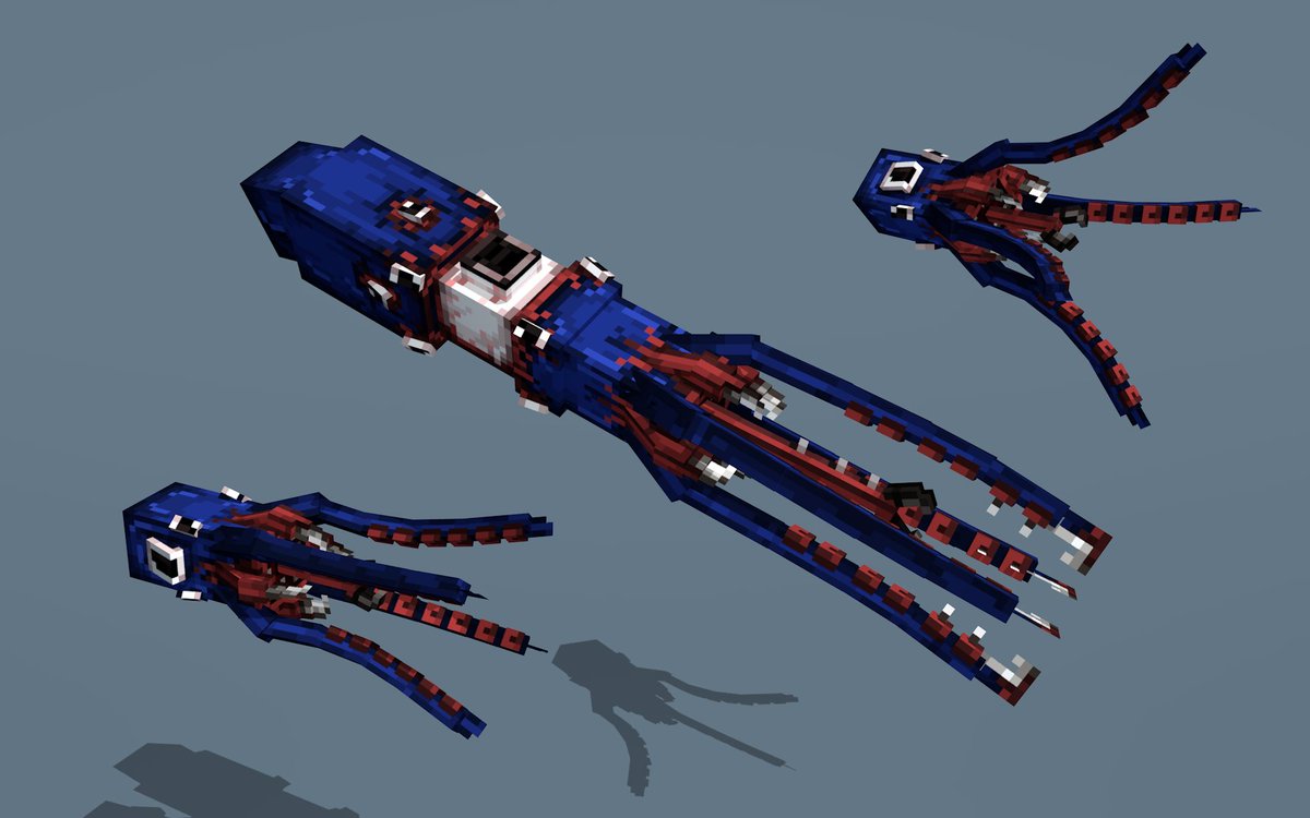 ArthurBn5's tweet photo. Mutant squid and giant squid. 

Made for @studios_tsunami's Mutant Mobs. 

#minecraft #3d #3dmodel #pixelart #lowpoly #blockbench https://t.co/4qTWOkImz2