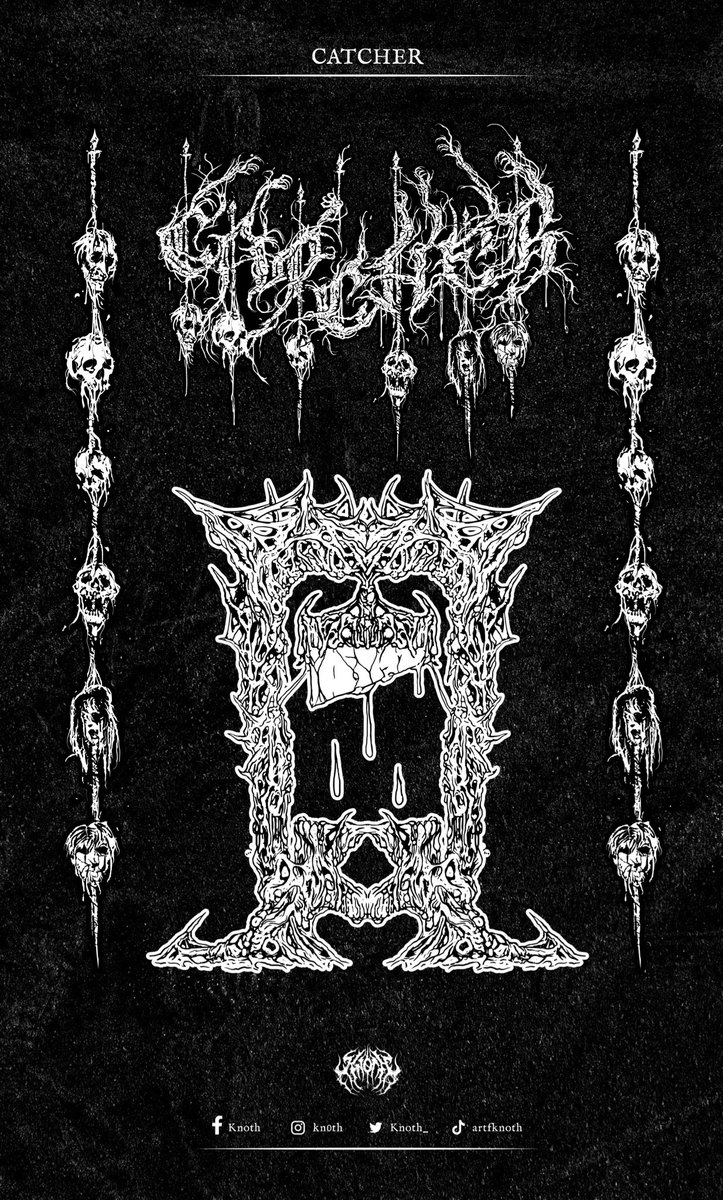 Knoth_'s tweet photo. Catcher logo, guillotine illustration and sleeve design. I love doing illustrations. 🖤 What do you guys think? 
Need a logo or design? DM me! ✍️
#kofi #MetalLogo #logodesigner #deathcore #blackmetal #metalcore #darkart #darkartist #horror #knoth https://t.co/T5e3XVvx3D