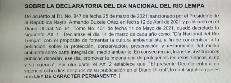 AMAES y el Movimiento Ecofeminista ante la declaratoria del Dia Nacional del Rio Lempa el 14 de Marzo. Pide públicamente al Gobierno de El Salvador informe al pueblo salvadoreño sobre las acciones realizadas y que realizará para proteger al Rio Lempa  y sus cuencas.
#DíaDelLempa