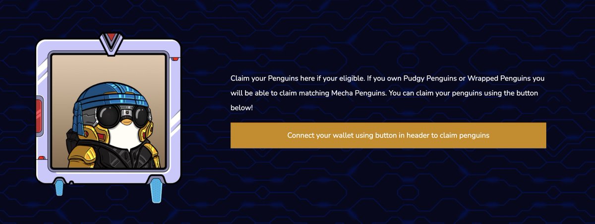 Vinyl || Get Wild (@0x_vinyl) on Twitter photo Last chance for claiming and minting your <a href="/Mecha_Penguins/">Mecha Penguins - Pudgy Pilots</a>!
mechapenguins.com
We will make about 20 projects with free to mint options for holders in the next 12 months, so be ready or be late! Last chance for claiming and minting your <a href="/Mecha_Penguins/">Mecha Penguins - Pudgy Pilots</a>!
mechapenguins.com
We will make about 20 projects with free to mint options for holders in the next 12 months, so be ready or be late!