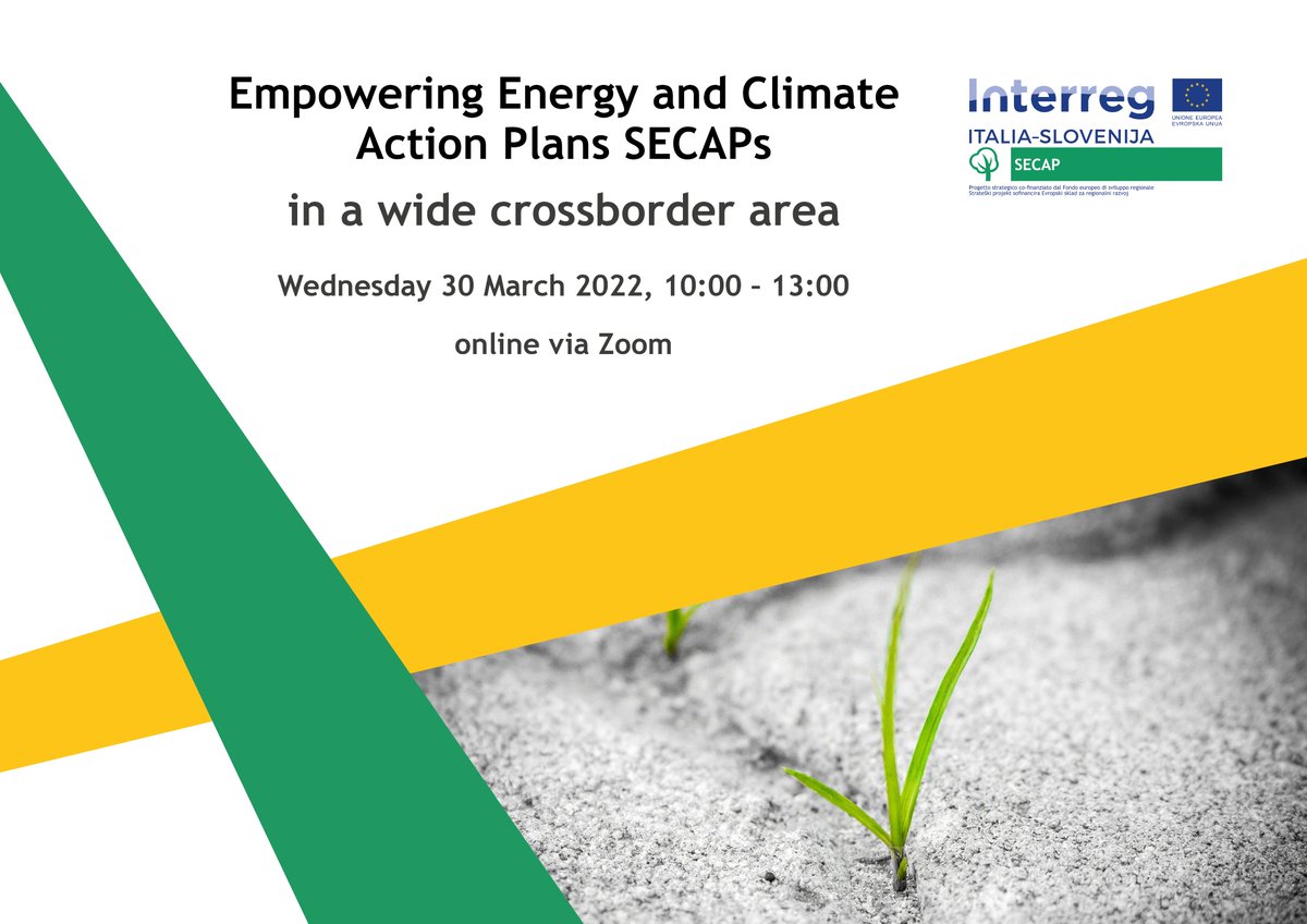 SECAPproject's tweet image. 30.03.2011 10:00 - 13:00
online Zoom
EMPOWERING SUSTAINABLE ENERGY AND CLIMATE ACTION PLANS (SECAP) IN A WIDE CROSS BORDER AREA 
ITA bit.ly/3I9EgLk
SLO bit.ly/37iZEki
iscriviti/PRIJAVA ✍️bit.ly/3q05iyb