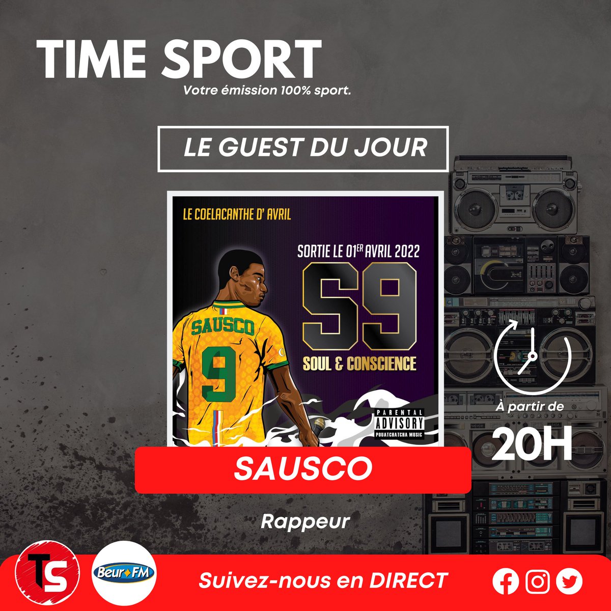 timesportmedia1's tweet photo. @sausco est notre guest de ce soir dans l'émission #timesport. RDV à partir de 20h en live sur @Beurfm. https://t.co/bNZeYZvlys