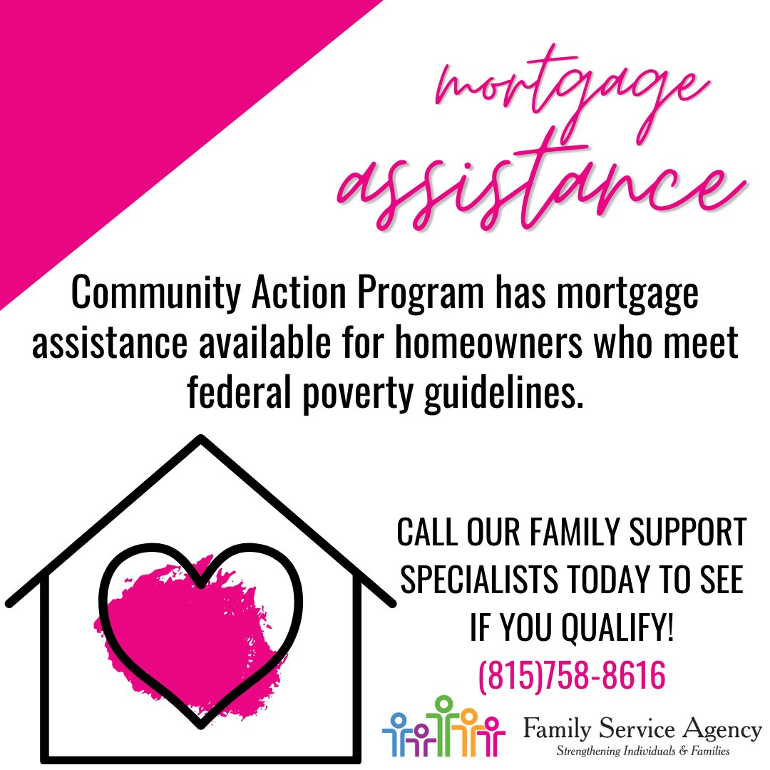 Hey #DeKalbCountyIL, our Community Action Program received a grant for mortgage assistance! Homeowners who meet federal poverty guidelines are eligible. Call us today and our Family Support Specialists will walk you through eligibility and documentation requirements!