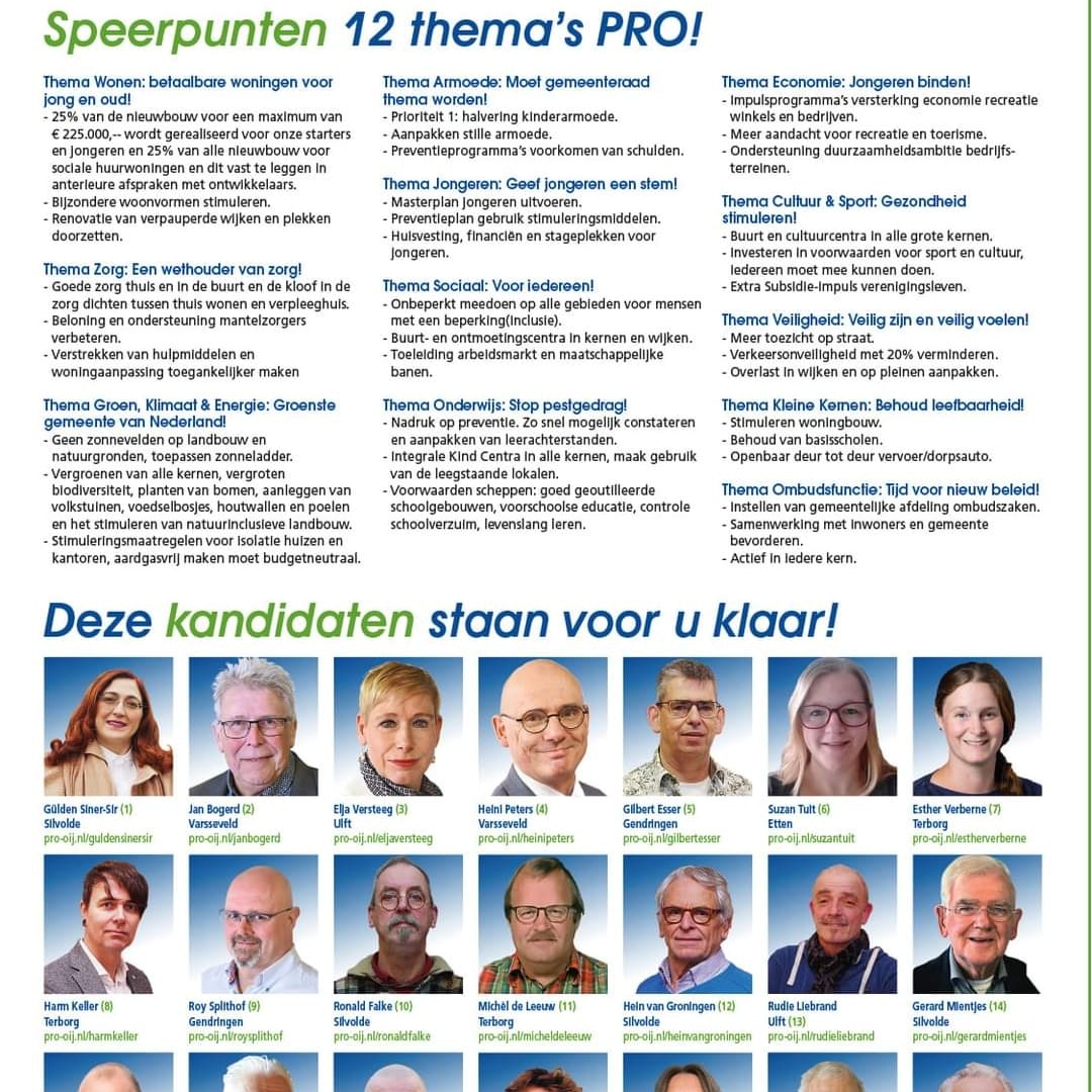 Stem PRO! Lijst 6
Voor o.a. aanpak van wonen, zorg, groen, klimaat, jongeren, armoede en meer!
Wij staan voor u klaar!
🔗pro-oij.nl
Dank voor uw steun!

#meedenken #meedoen #meebeslissen 
#burgerweercentraal
#tijdvoorvernieuwendbeleid