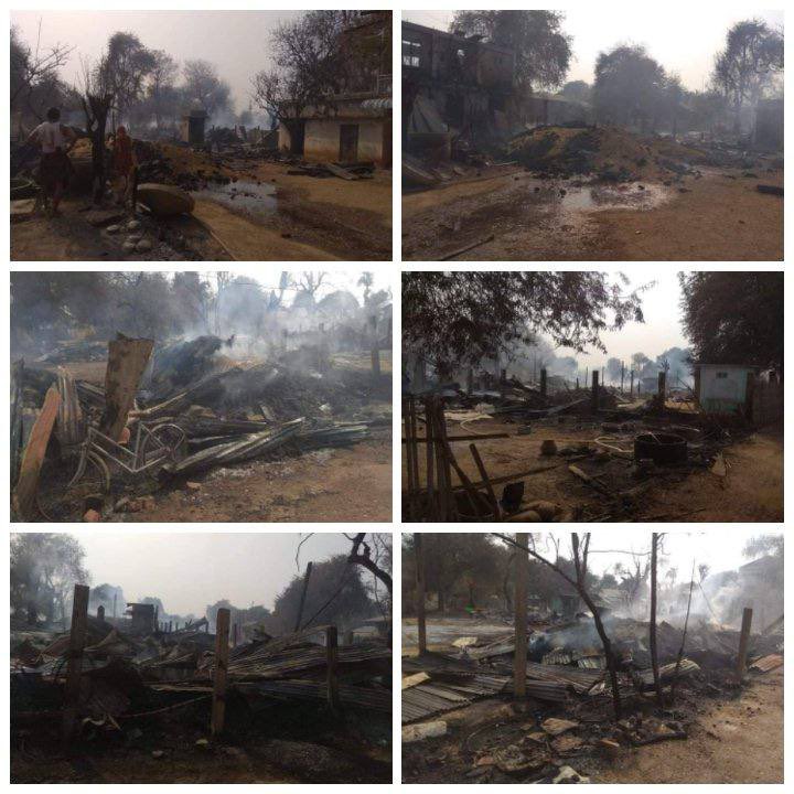 ShweHlae village in Chaung-U, Sagaing Division, was raided and about 100 house were set on fire by PyuSawHtee around 6am today. They also shot dead a man who was trying to flee with his tractor. #2022Mar14Coup #WhatsHappeningInMyanmar