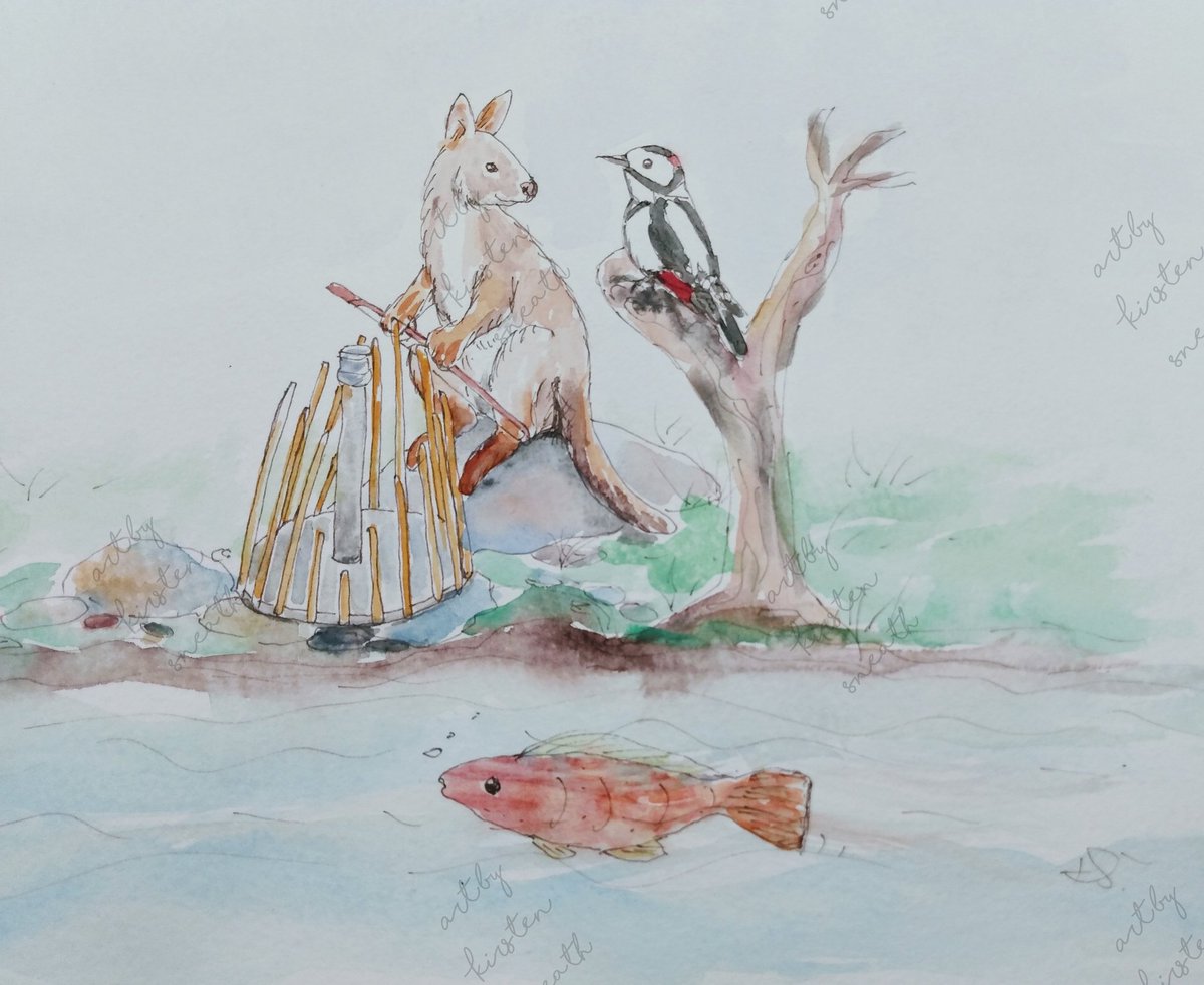 ksneathart's tweet photo. Happy #AnimalAlphabets Monday! Here is my W for #Waterphone being played by a #Wallaby for a #Woodpecker and a #wrasse fish @AnimalAlphabets Hope you have a lovely week. Hugs to those that need it 💖 #MusicalInstruments #weeklyartchallenge #animals #birds #fish #musicalanimals https://t.co/oe4AETHtjn