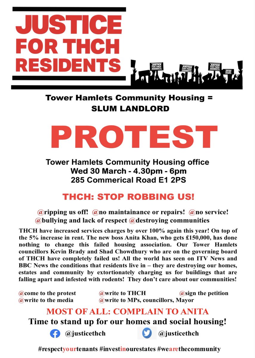 @THCHousing destroying communities - another massive rent and service charge increase  - @THCHousing creating poverty and creating slums! Please support our protest!