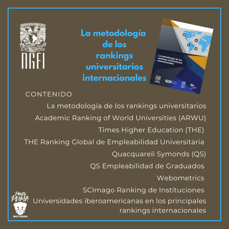 DGEI__UNAM's tweet photo. Te compartimos elementos para la reflexión sobre las mediciones que realizan los principales #rankings universitarios internacionales, así como datos recopilados desde 2007.
https://t.co/HUIJ79FvAx

#DGEI https://t.co/taZ3LkVVEu