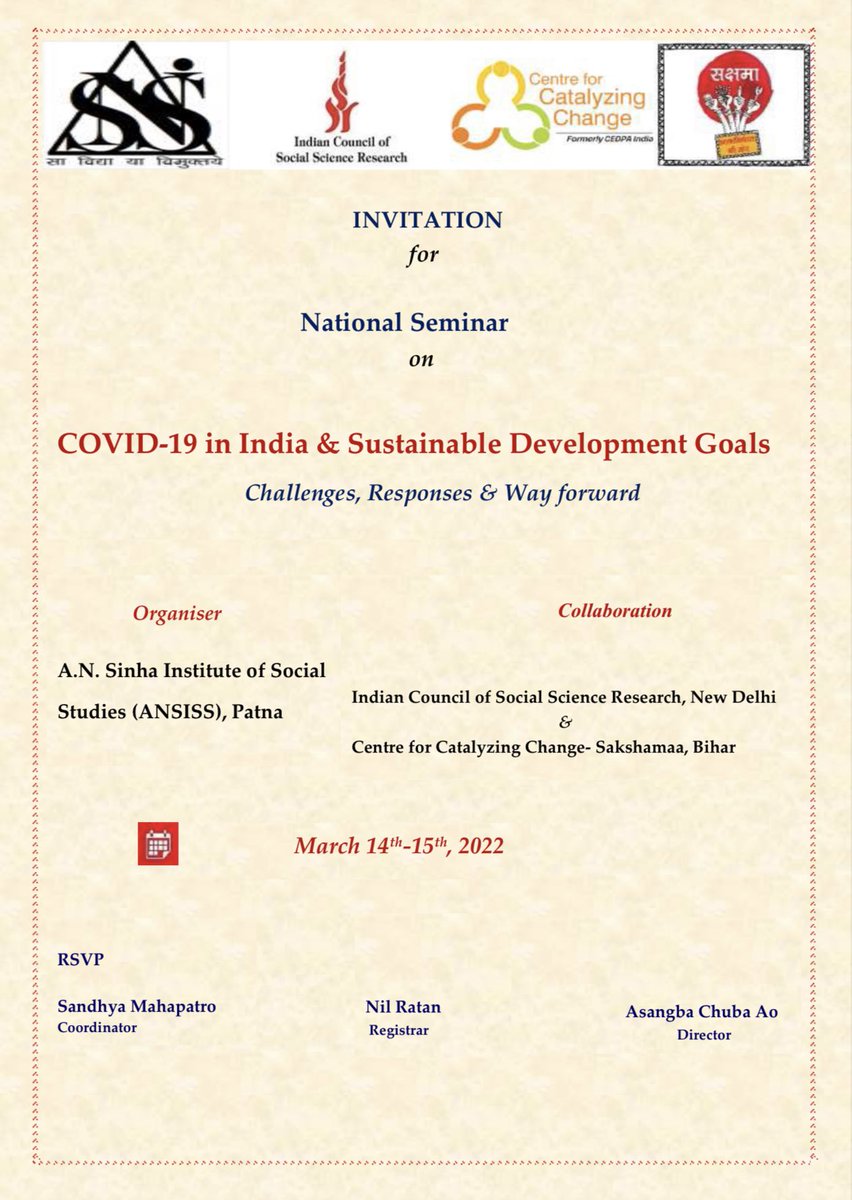 sanjayjavin's tweet photo. spoke at the inaugural function  of 2 days national seminar on,“covid-19 in india &amp; sustainable development goals”, at an sinha institute of social studies,patna.@icssr @BiharEducation_ https://t.co/ZpKLA9NzCT