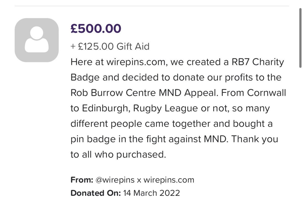 wirepins's tweet photo. Donation 1/2 sent to @LDShospcharity for the Rob Burrow Centre from our RB7 Charity pins 👏

Pins are due to be dispatched month end with the second donation going straight to the appeal! 🤩

Thank you so much! ⚡️ https://t.co/N1OEVW6Gn5