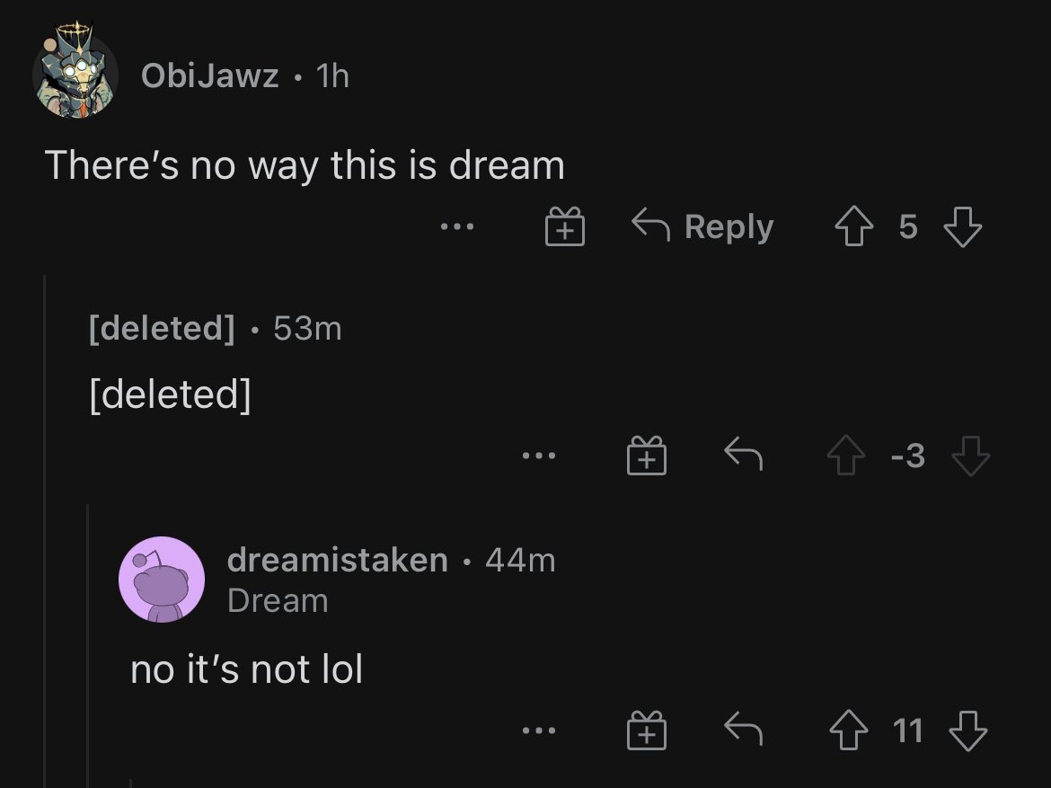 redditdream's tweet photo. Dream replied on Reddit! https://t.co/7UmuqAGda9