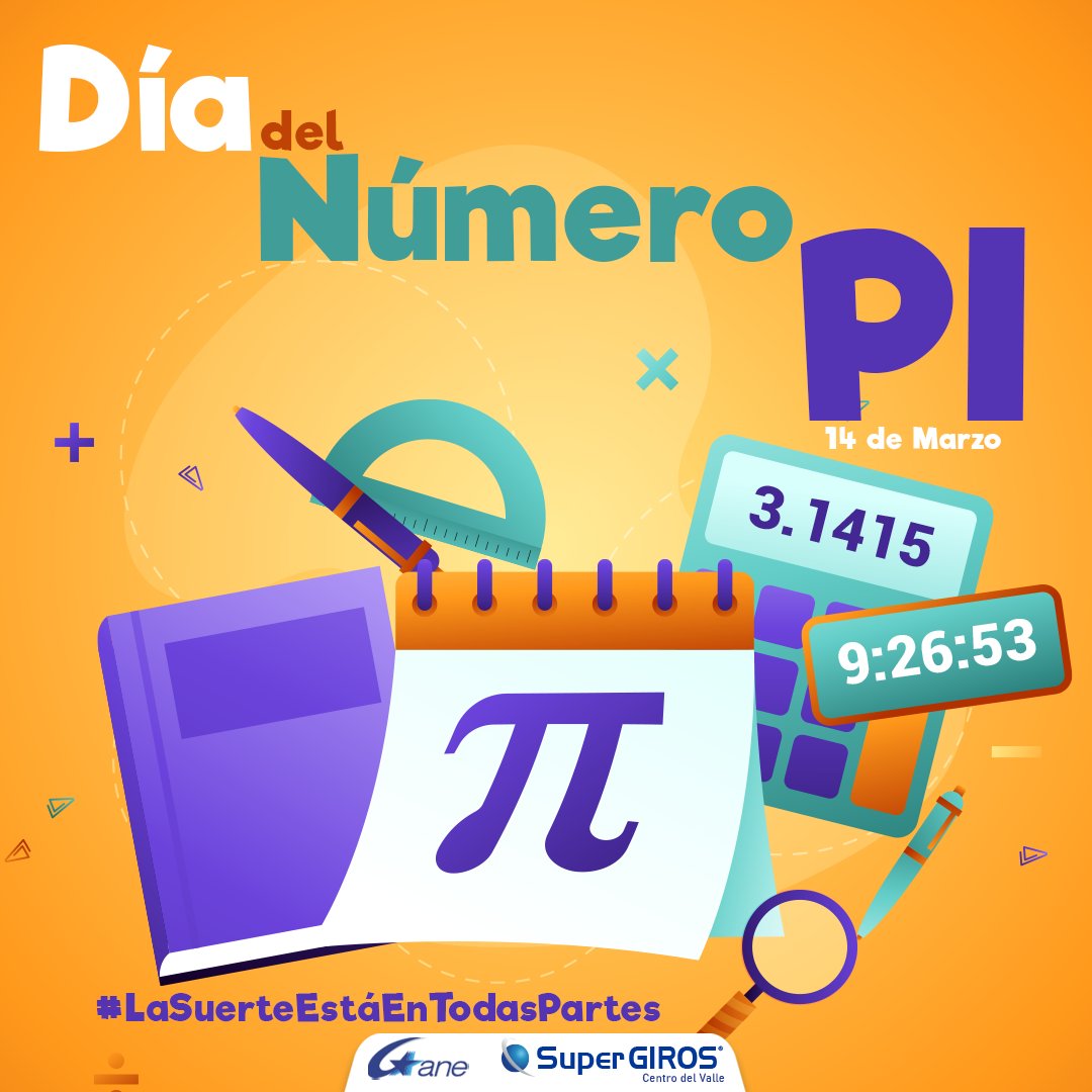 Dato curioso: El número PI equivale a 3.141592653 y se aproxima a 3.1416, si fueras a apostar ¿Por cuál te irías?
Es el momento perfecto porque #LaSuerteEstáEnTodasPartes, ve y apuesta a los #NúmerosDeLaSuerte.

#Gane #SuperGIROS #DíaDelNúmeroPI #Buga #PI #Tuluá #14Marzo