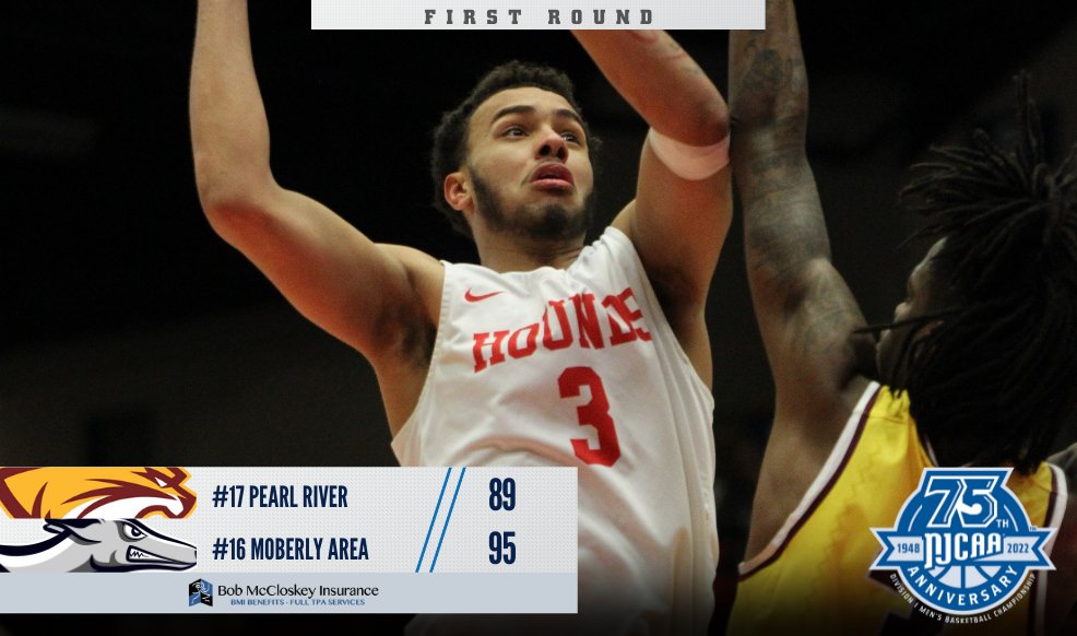NJCAABasketball's tweet photo. Survive and 𝙖𝙙𝙫𝙖𝙣𝙘𝙚 ✅

(16) Moberly Area claims their 68th all-time tournament win with an overtime victory against (17) Pearl River. The Greyhounds are now tied with Vincennes for the most wins in tournament history.

https://t.co/fD6RquJA4v https://t.co/hMAKwi8Qn3