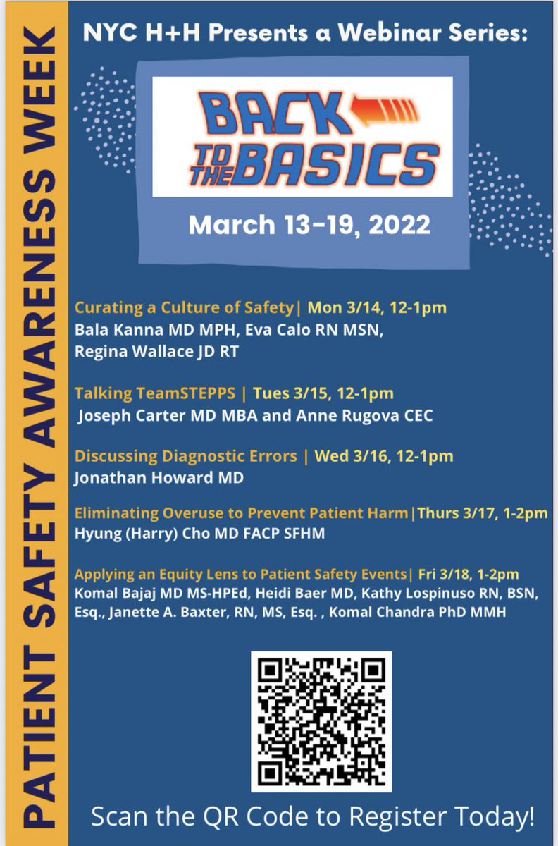 Excited for the start of Patient Safety Awareness Week! We’ve organized a series of webinars for the system with NYC H+H Leadership, register if you haven’t already!#WishUsLuck #QualityandSafety #ValueandSafetyTeam <a href="/kroussMD/">Mona Krouss MD</a> <a href="/NMestariMPA/">Nessreen Mestari</a>