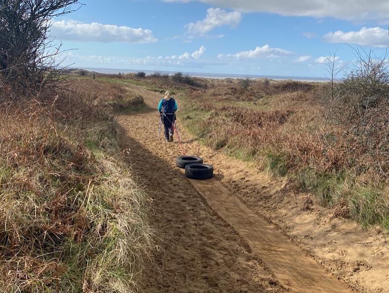 bexrower's tweet photo. Tyre drag @KenfigWarden today, what a beautiful day to be outside! #kenfigpools #kenfignaturereserve #sker #tyrepull #tyredrag #tyres #expedition #Antarctica #adventure #femalefirefighters https://t.co/2YaXTjqnXy