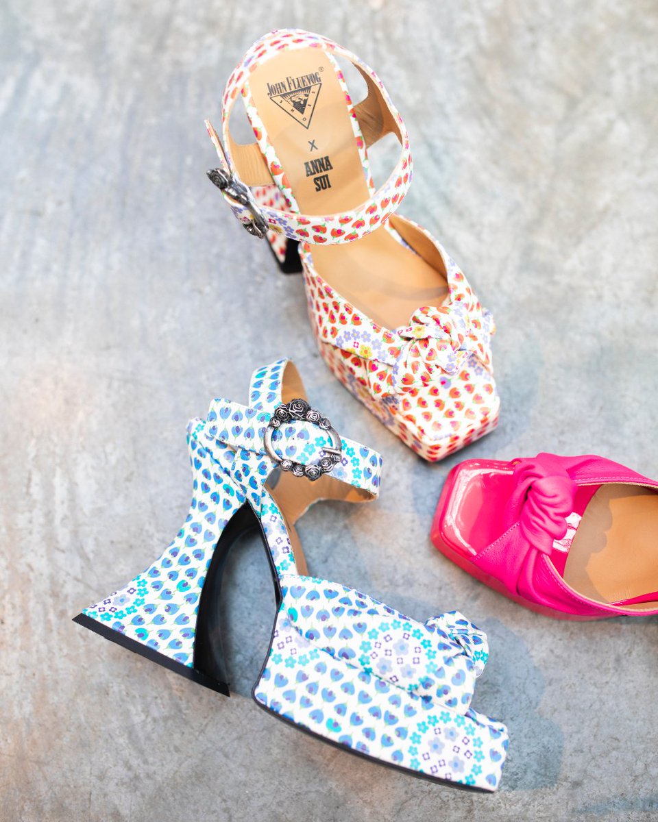 Fluevog's tweet image. A trio of DEEEs you may have first seen on the runway with @annasui's SS22 collection. They're available in stores and online now! vo.gg/deee-blue